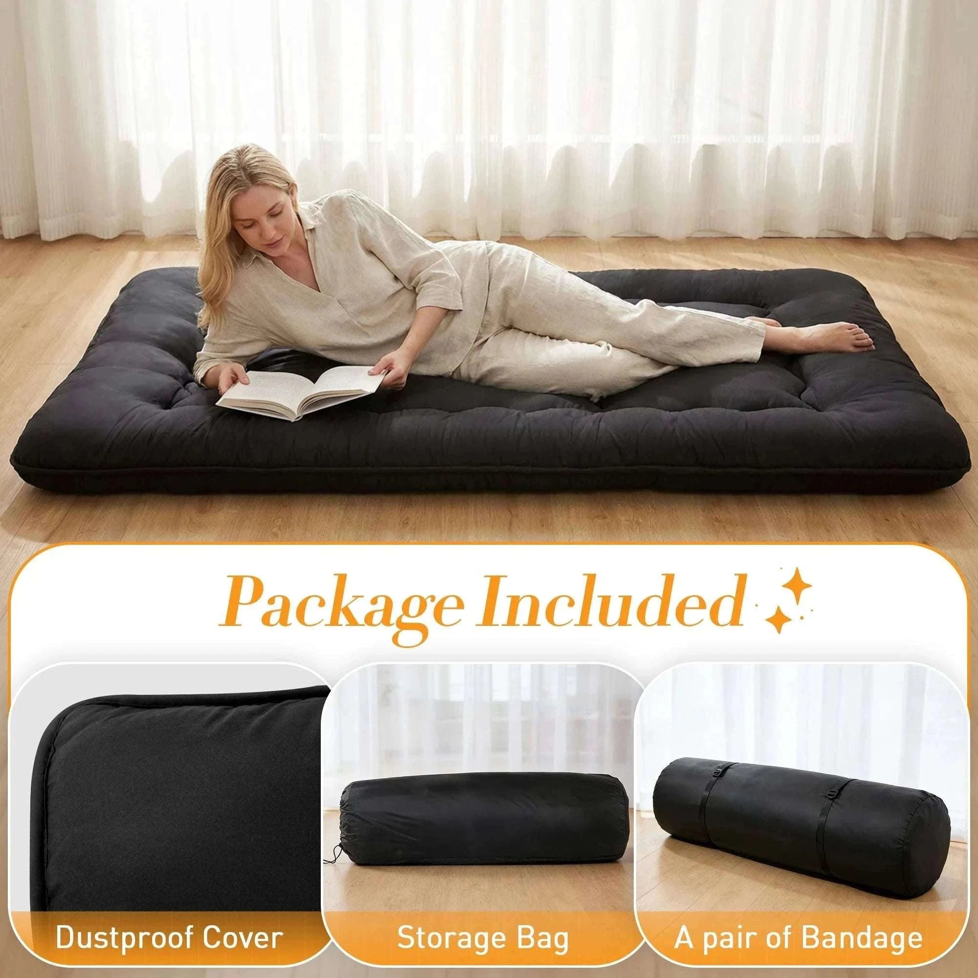 4 Inch Foldable Floor Mattress with Washable Cover and Storage Bag-Gray / Queen / United States