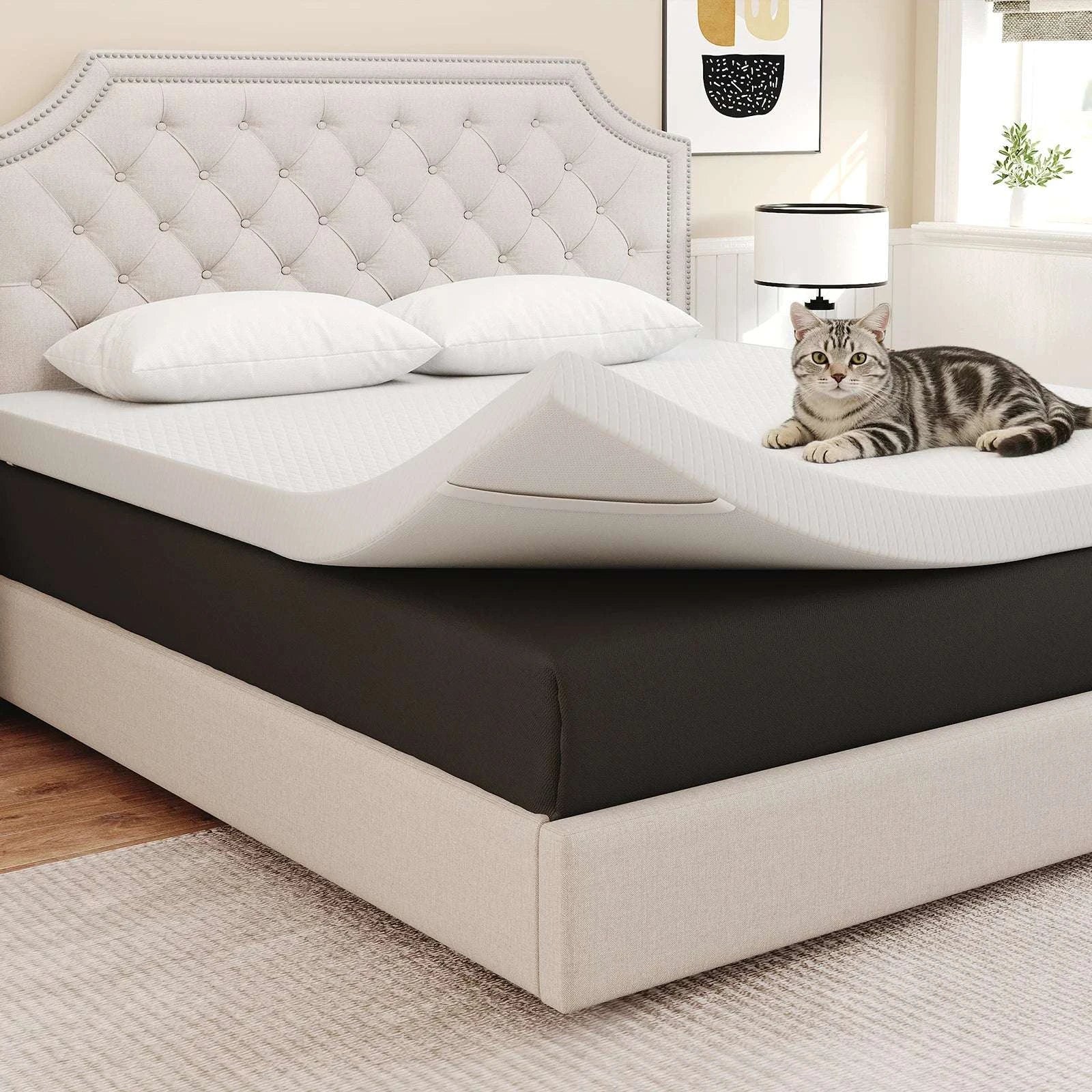 4-Inch Memory Foam Mattress Topper with Cooling Gel Cover-4 Inch / King / United States