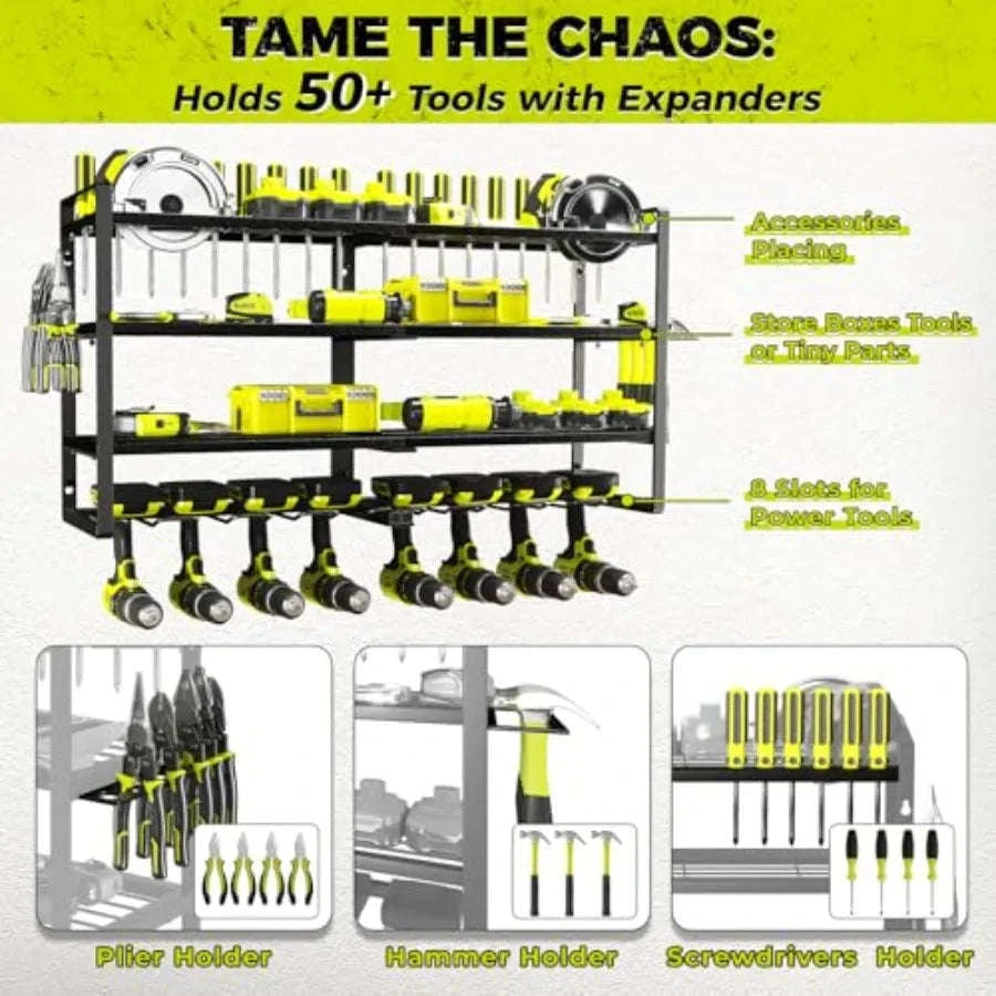 4-Layer Heavy Duty Wall-Mount Power Tool Organizer Rack-United States / 4-Layer8-DrillCordle / black