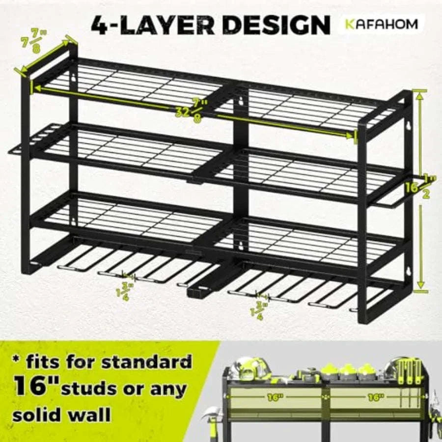 4-Layer Heavy Duty Wall-Mount Power Tool Organizer Rack-United States / 4-Layer8-DrillCordle / black