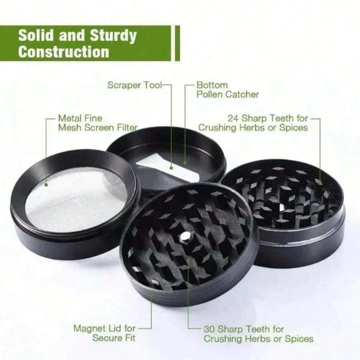 4-Layer Metal Herb Grinder with Magnetic Lid – Manual Spice Mill-United States / 1.6inch-40mm