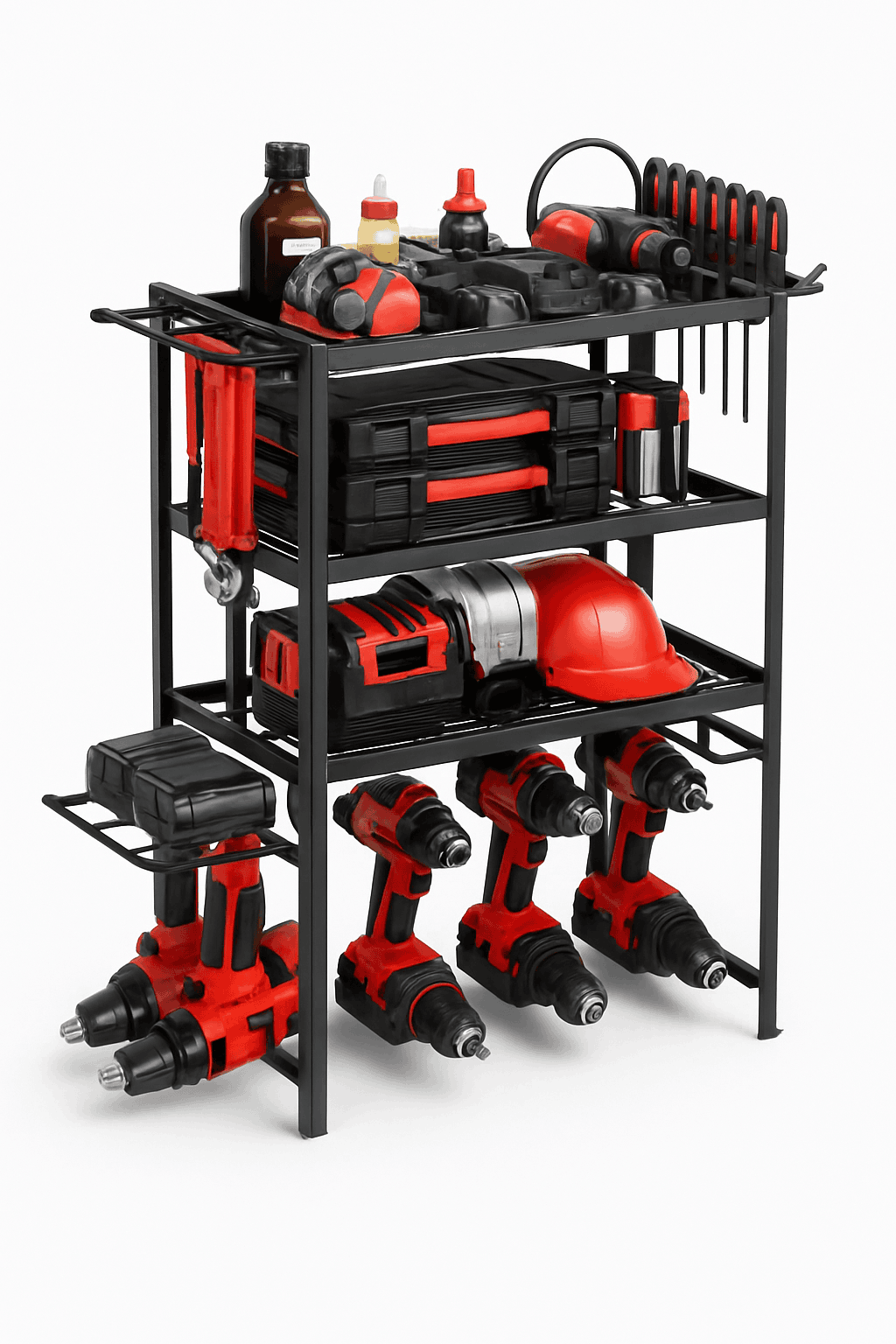 4-Layer Wall Mounted Tool Organizer Cabinet with Pegboard Storage-black / france