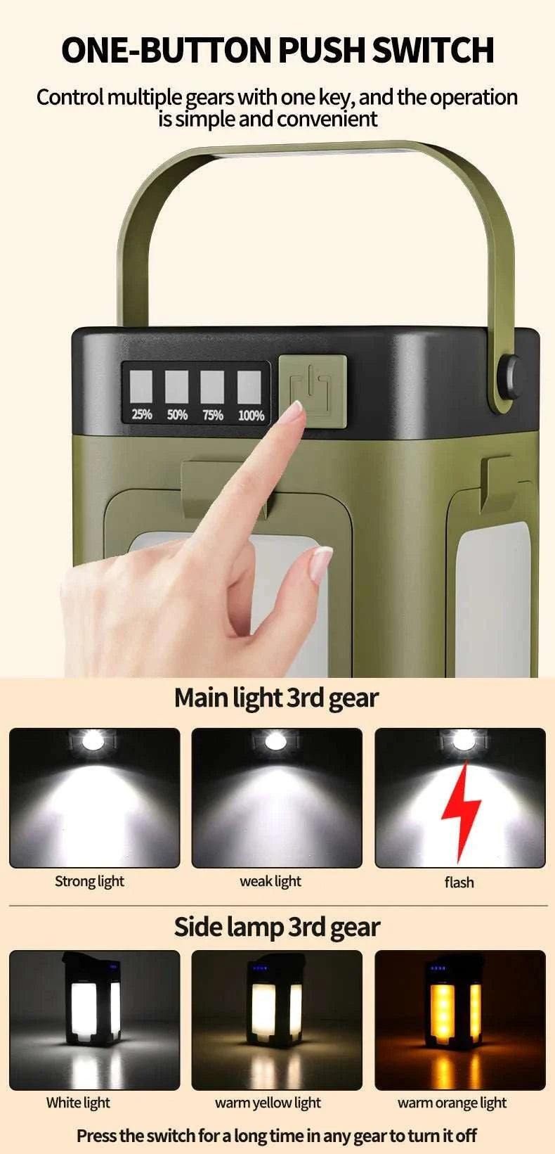 4-Leaf Foldable Camping Lantern Solar Rechargeable Emergency Light-Green