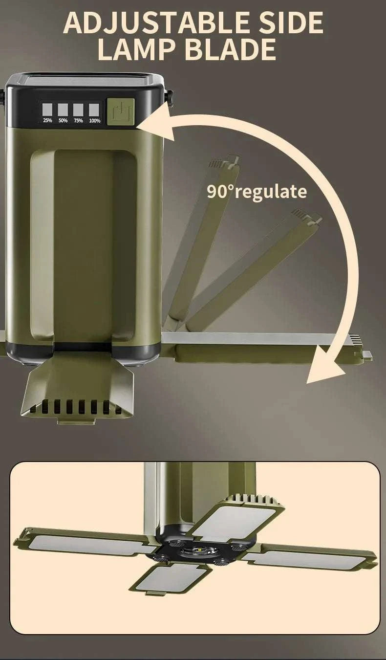 4-Leaf Foldable Camping Lantern Solar Rechargeable Emergency Light-Green