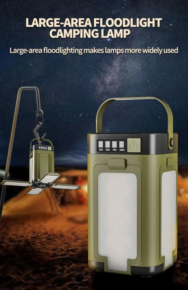 4-Leaf Foldable Camping Lantern Solar Rechargeable Emergency Light-Green