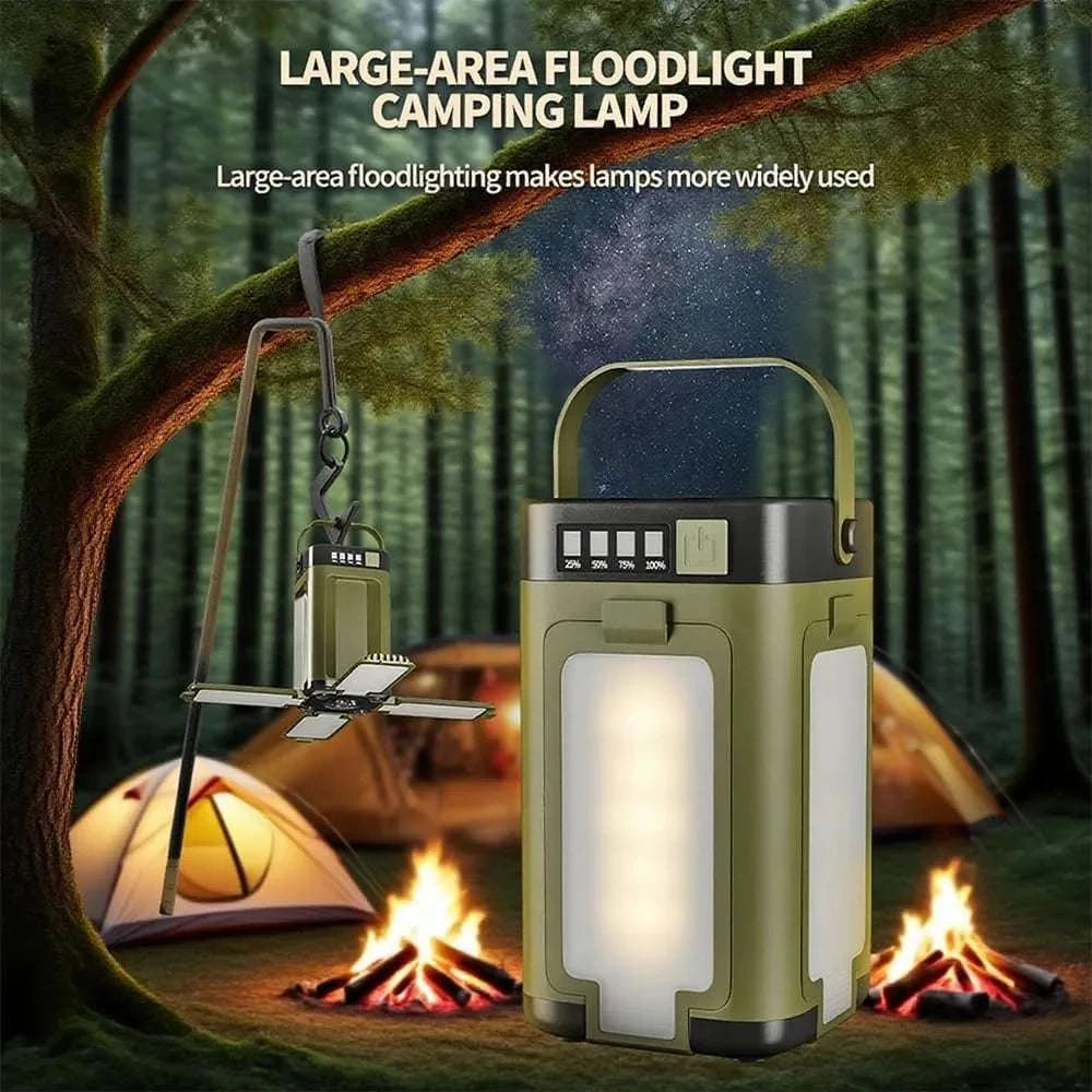 4-Leaf Foldable Camping Lantern Solar Rechargeable Emergency Light-Green