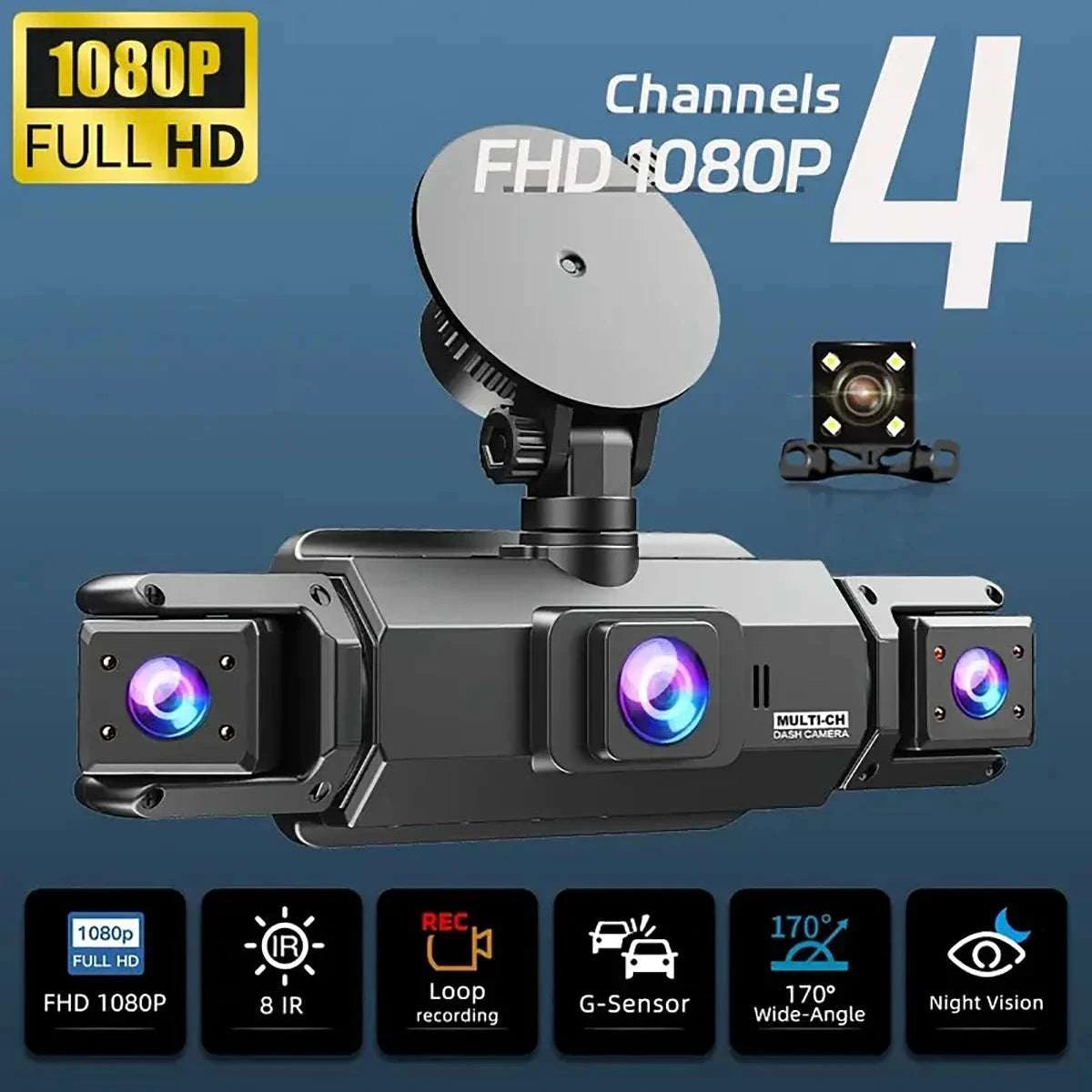 4-Lens 360° Dash Cam with Night Vision & 24H Parking Monitor-4-channel / 128G