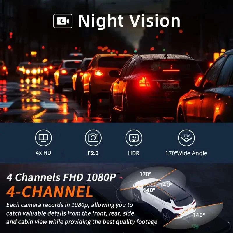 4-Lens 360° Dash Cam with Night Vision & 24H Parking Monitor-4-channel / 128G