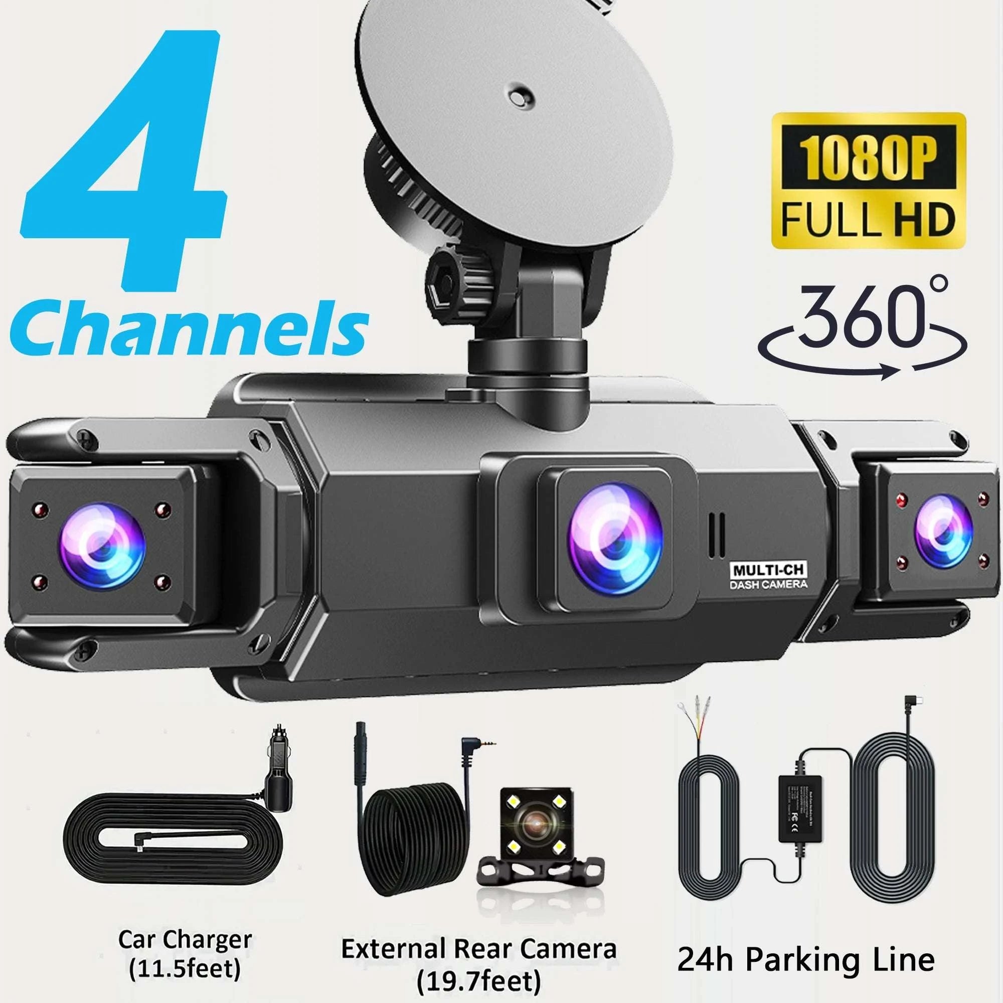 4-Lens 360° Dash Cam with Night Vision & 24H Parking Monitor-4-channel / 128G