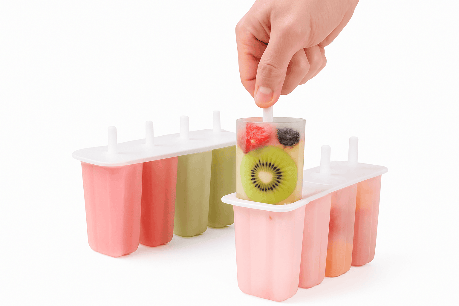 4-Link Popsicle Mold with Lid for Homemade Frozen Treats-white