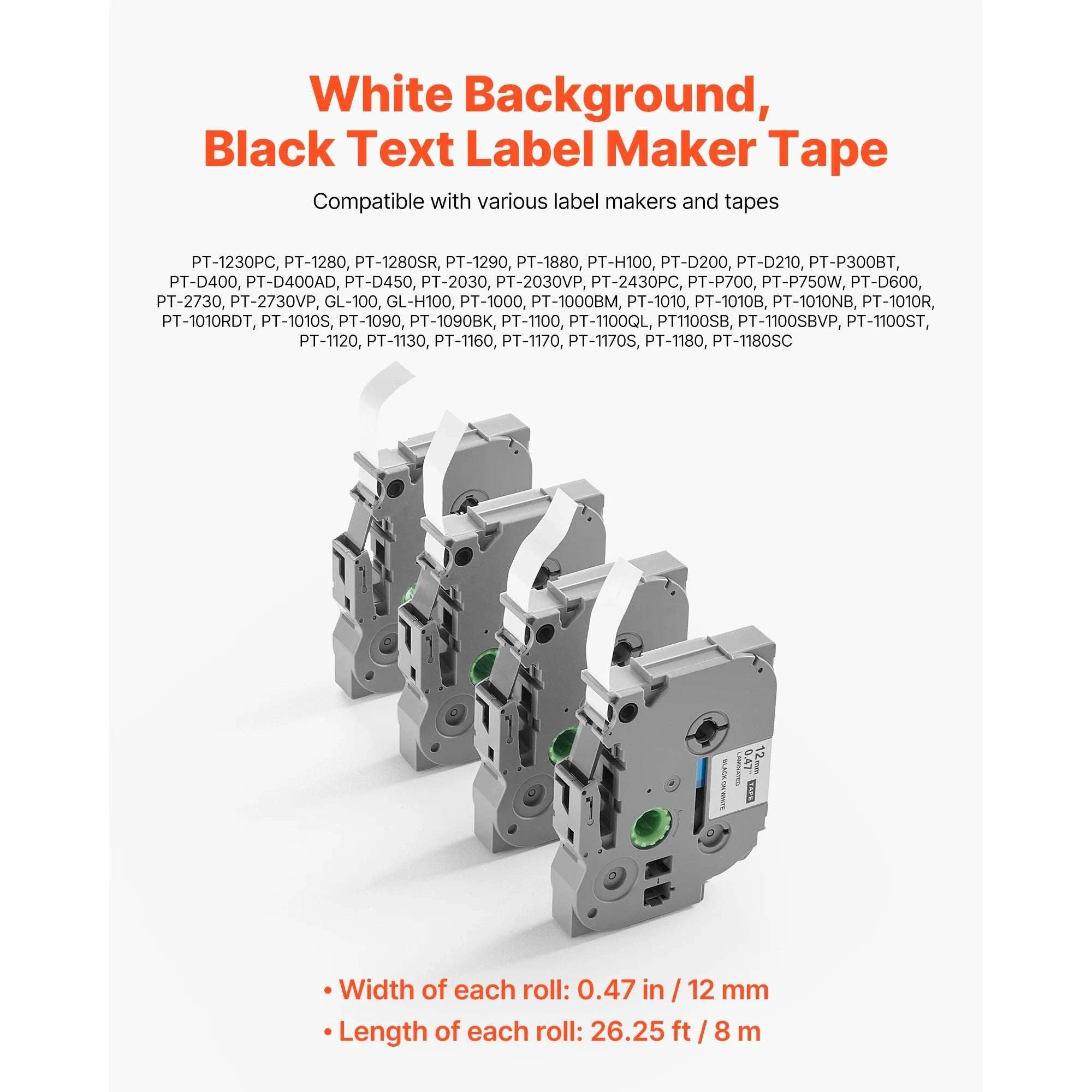 4-Pack 12mm Label Maker Tape Black on White for Brother TZe-231-M-K231 / UNITED KINGDOM