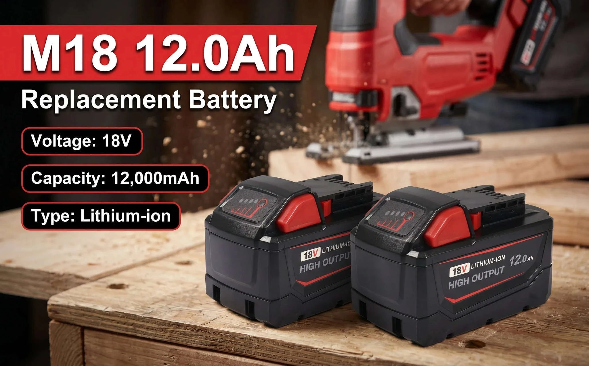4-Pack 18V 12.0Ah Lithium-Ion Cordless Battery Replacement-Red / United States