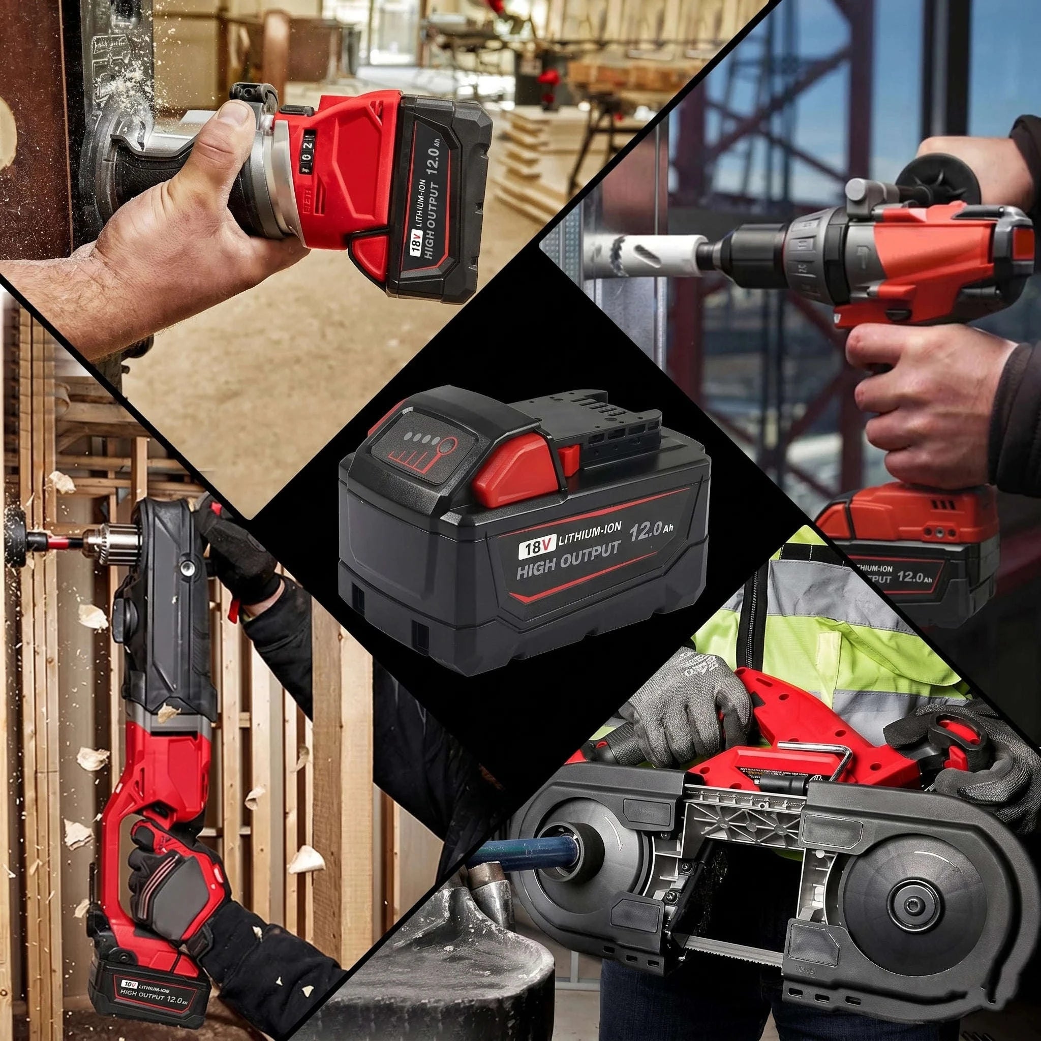 4-Pack 18V 12.0Ah Lithium-Ion Cordless Battery Replacement-Red / United States