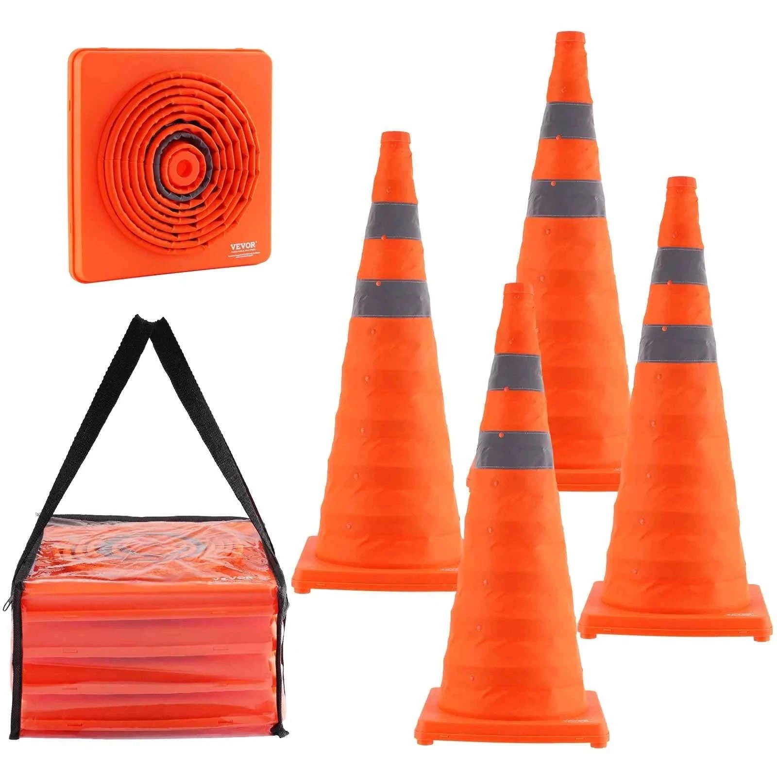 4 Pack 28 Inch Collapsible Safety Cones with Reflective Collars, Wide Base and Storage Bag-United States / 28 inch 4 pcs