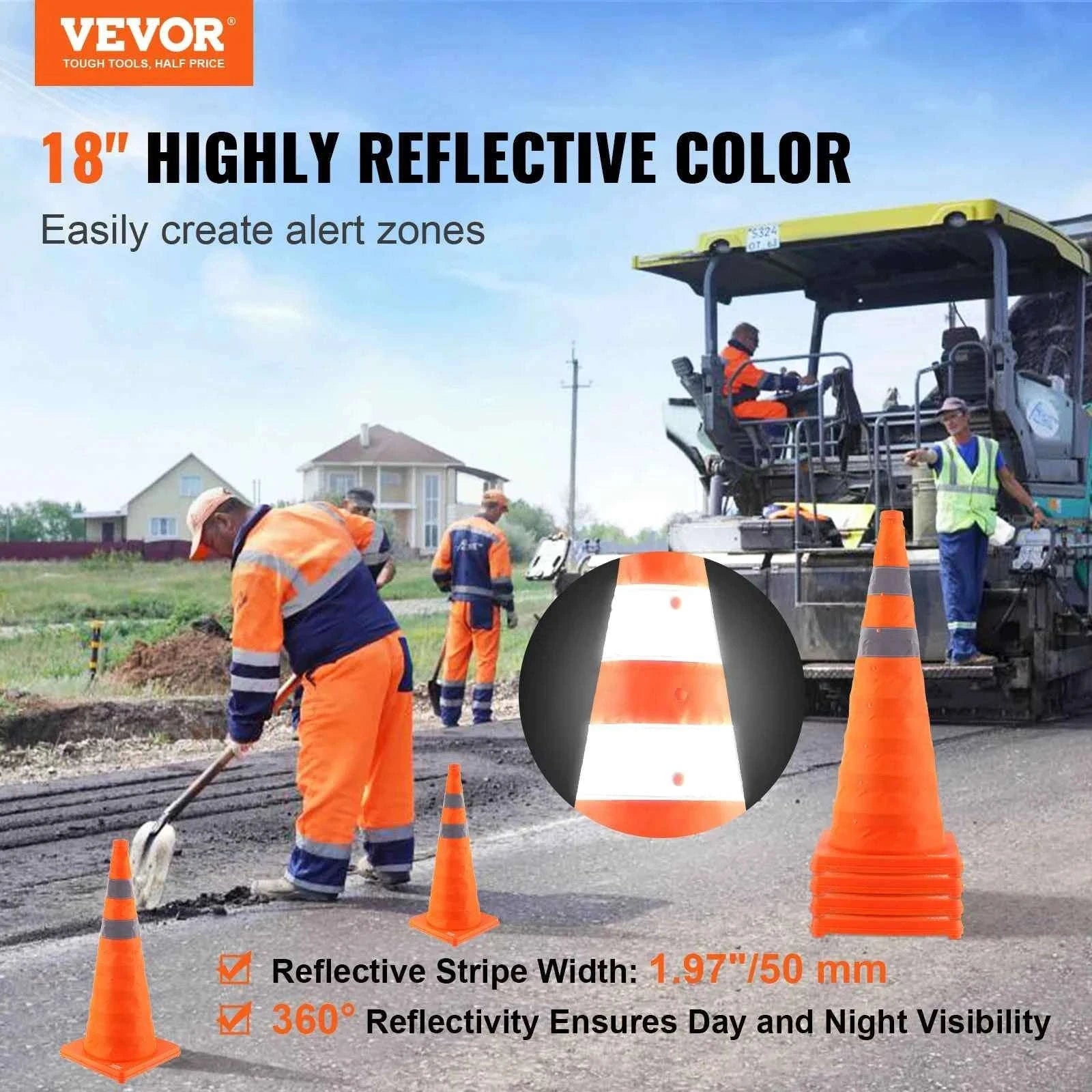 4 Pack 28 Inch Collapsible Safety Cones with Reflective Collars, Wide Base and Storage Bag-United States / 28 inch 4 pcs