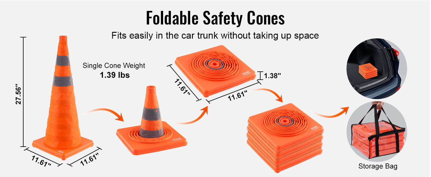 4 Pack 28 Inch Collapsible Safety Cones with Reflective Collars, Wide Base and Storage Bag-United States / 28 inch 4 pcs