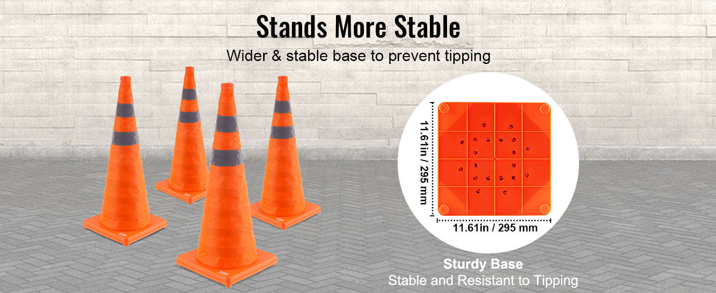 4 Pack 28 Inch Collapsible Safety Cones with Reflective Collars, Wide Base and Storage Bag-United States / 28 inch 4 pcs