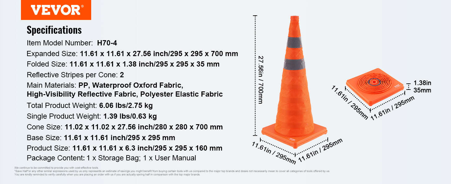 4 Pack 28 Inch Collapsible Safety Cones with Reflective Collars, Wide Base and Storage Bag-United States / 28 inch 4 pcs