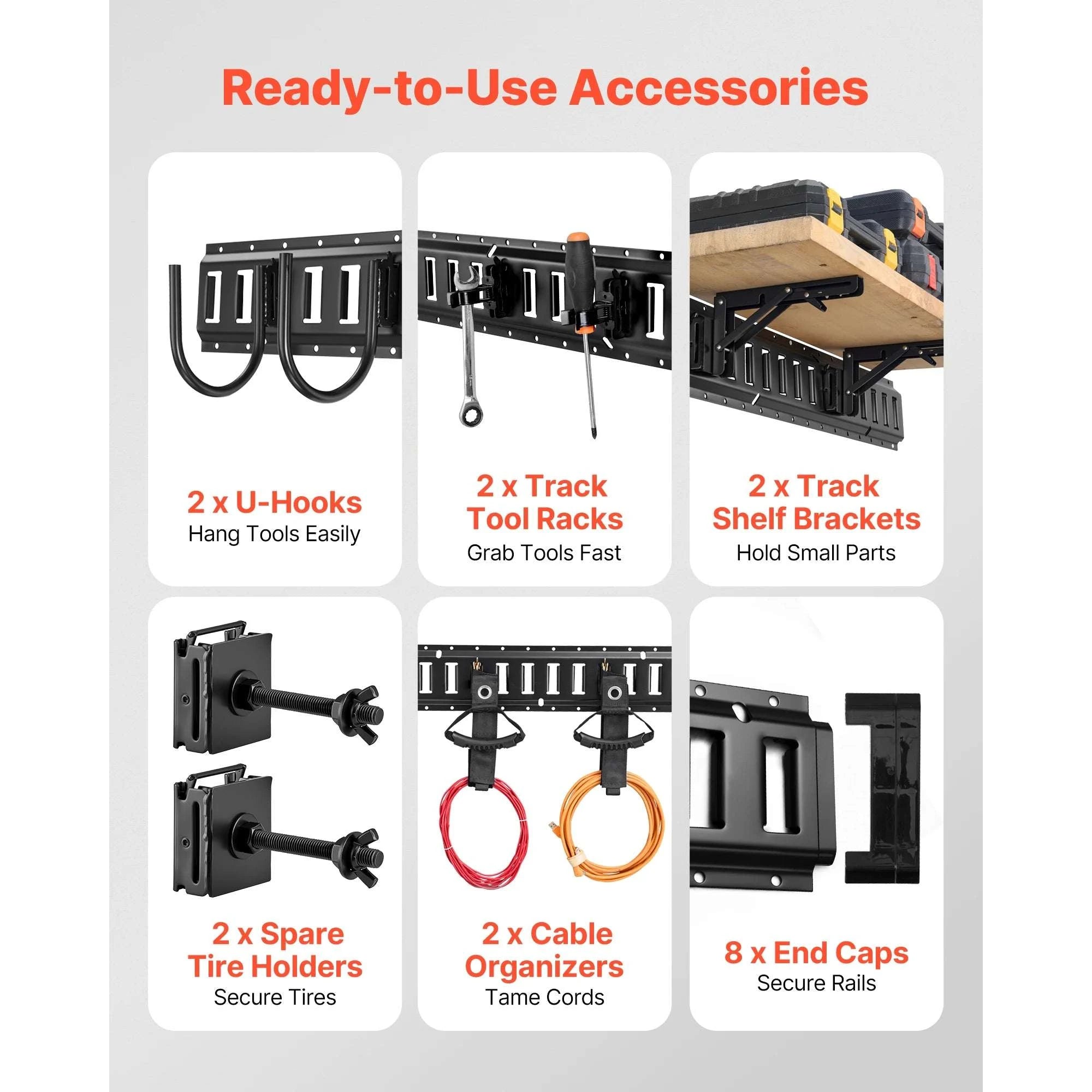 4 Pack E-Track Tie-Down Rail Kit with Hooks, Shelves & Tire Holders-4 Pack / United States
