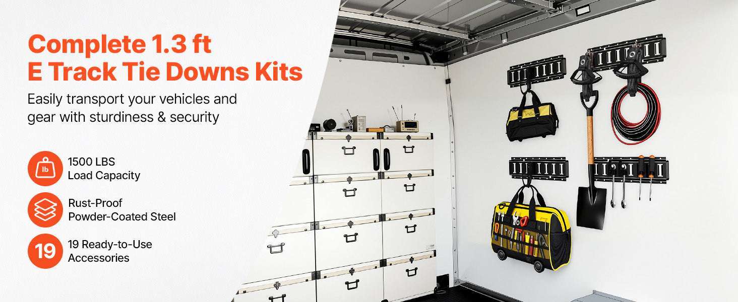 4 Pack E-Track Tie-Down Rail Kit with Hooks, Shelves & Tire Holders-4 Pack / United States