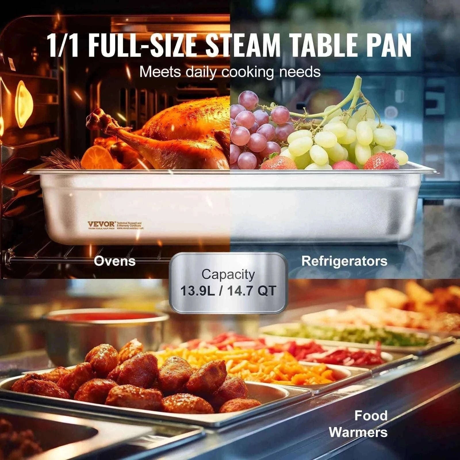 4-Pack Full-Size Stainless Steel Steam Table Pans with Lids, 4-Inch Deep-4 Packs / CZECH REPUBLIC