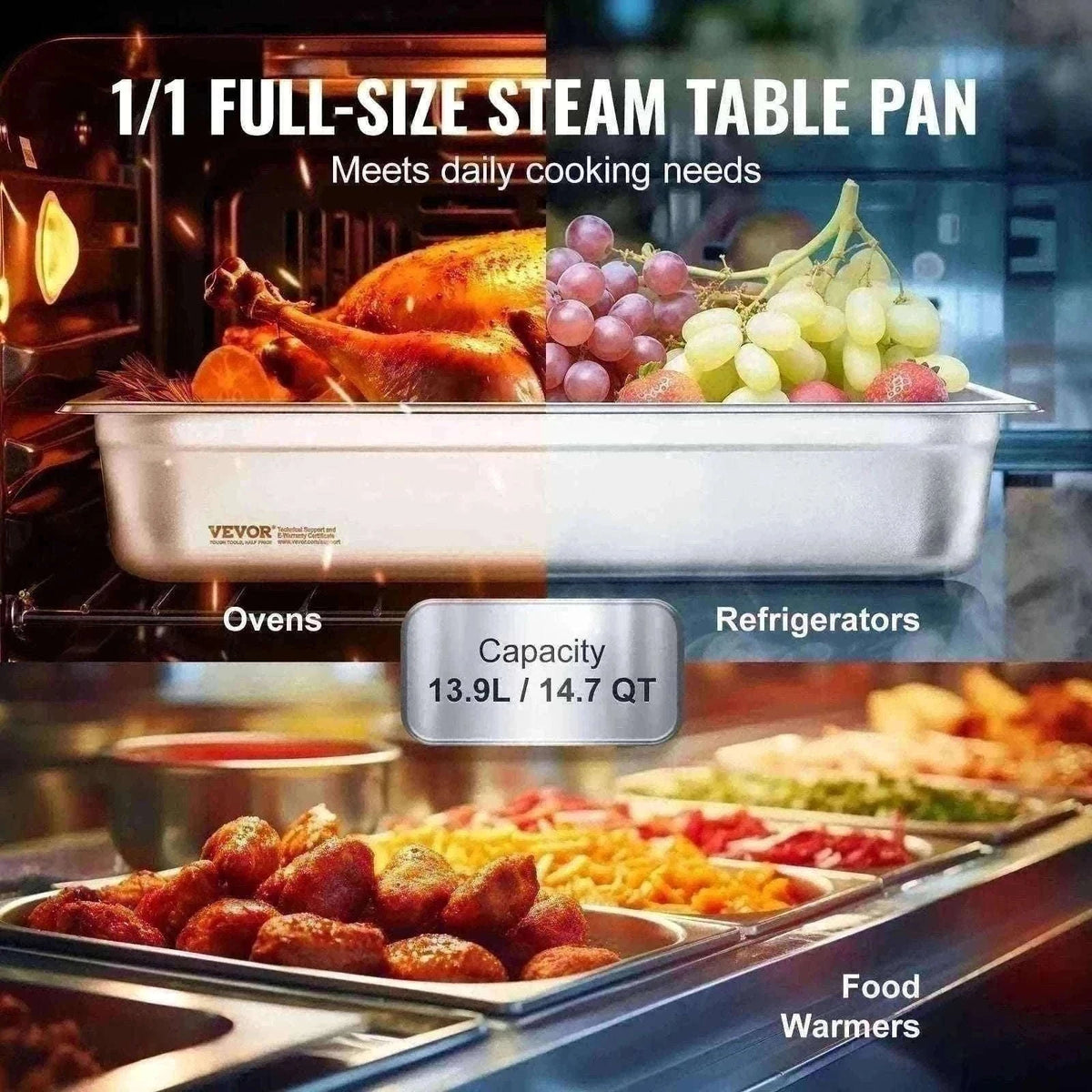 4-Pack Full-Size Stainless Steel Steam Table Pans with Lids, 4-Inch Deep-4 Packs / CZECH REPUBLIC