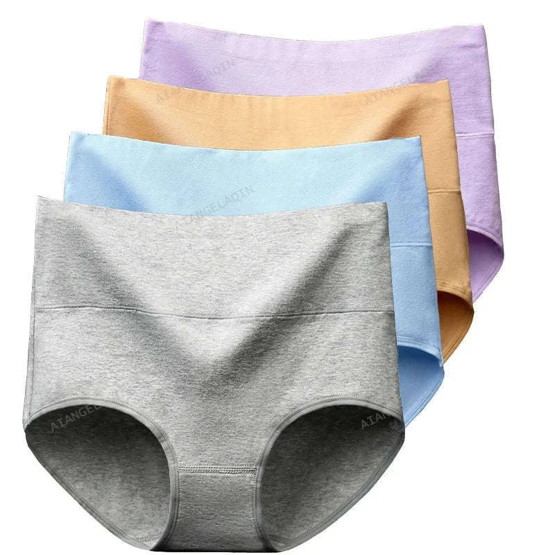 4-Pack High-Waist Cotton Panties with Soft Shaping Fit-B GRAY SKIN PINK / 3XL / 4pcs