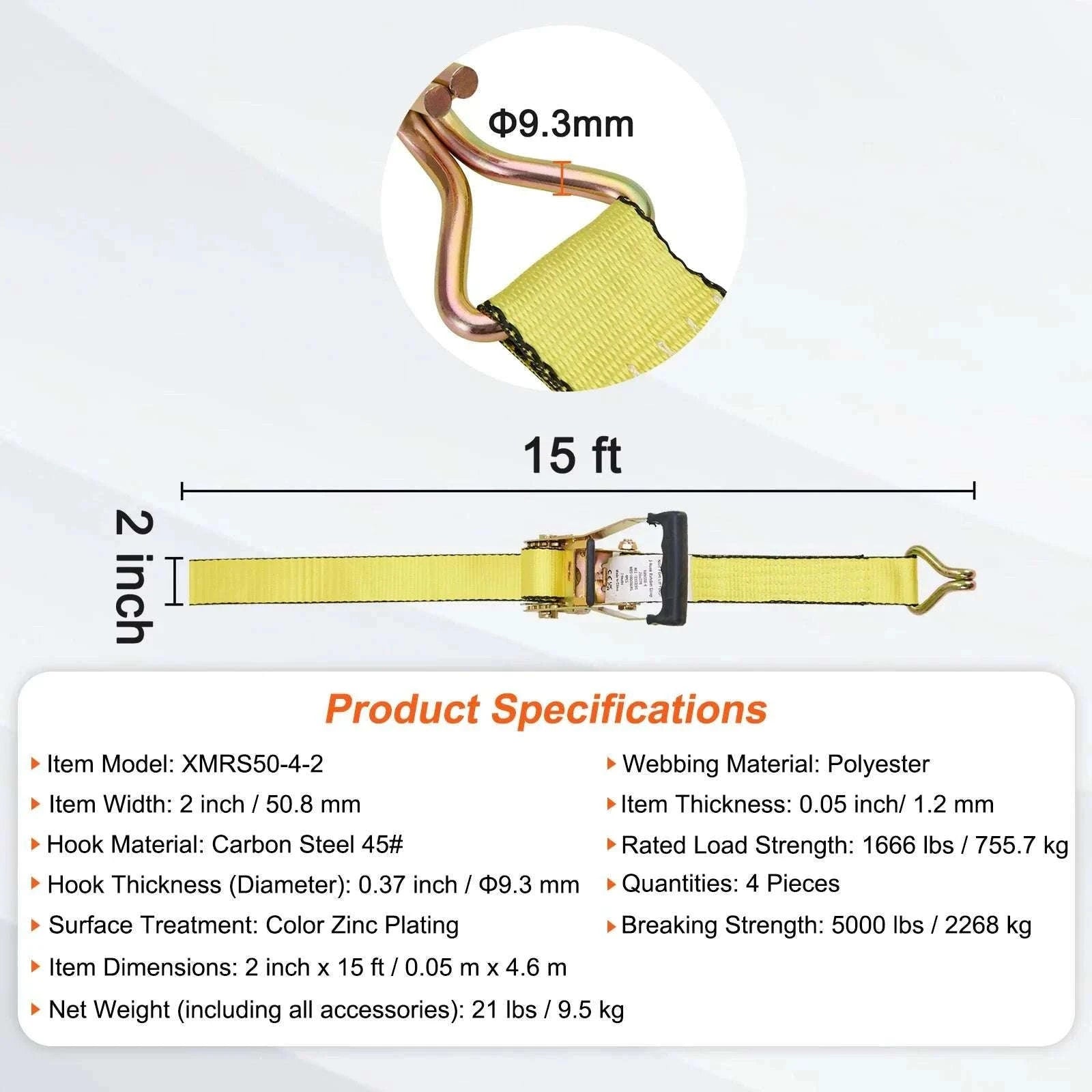 4-Pack Ratchet Tie Down Straps with J-Hooks for Cargo & Transport-2 x 15inch / spain