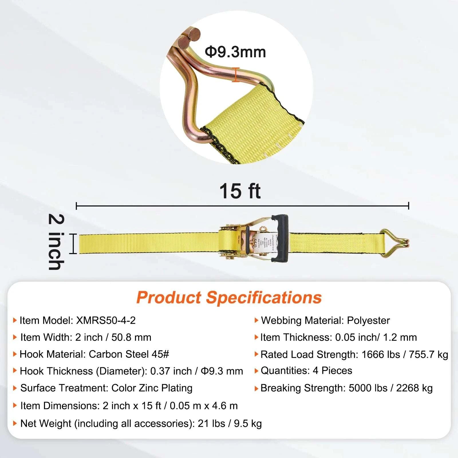 4-Pack Ratchet Tie Down Straps with J-Hooks for Cargo & Transport-2 x 15inch / spain
