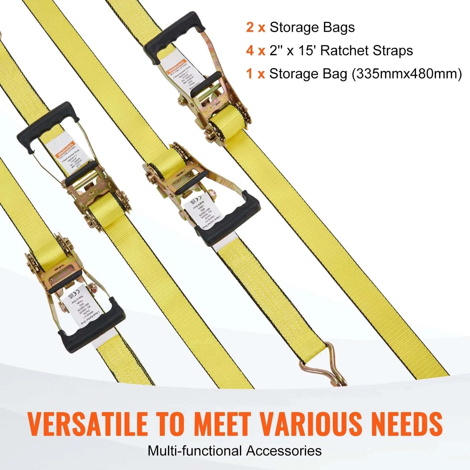4-Pack Ratchet Tie Down Straps with J-Hooks for Cargo & Transport-2 x 15inch / spain