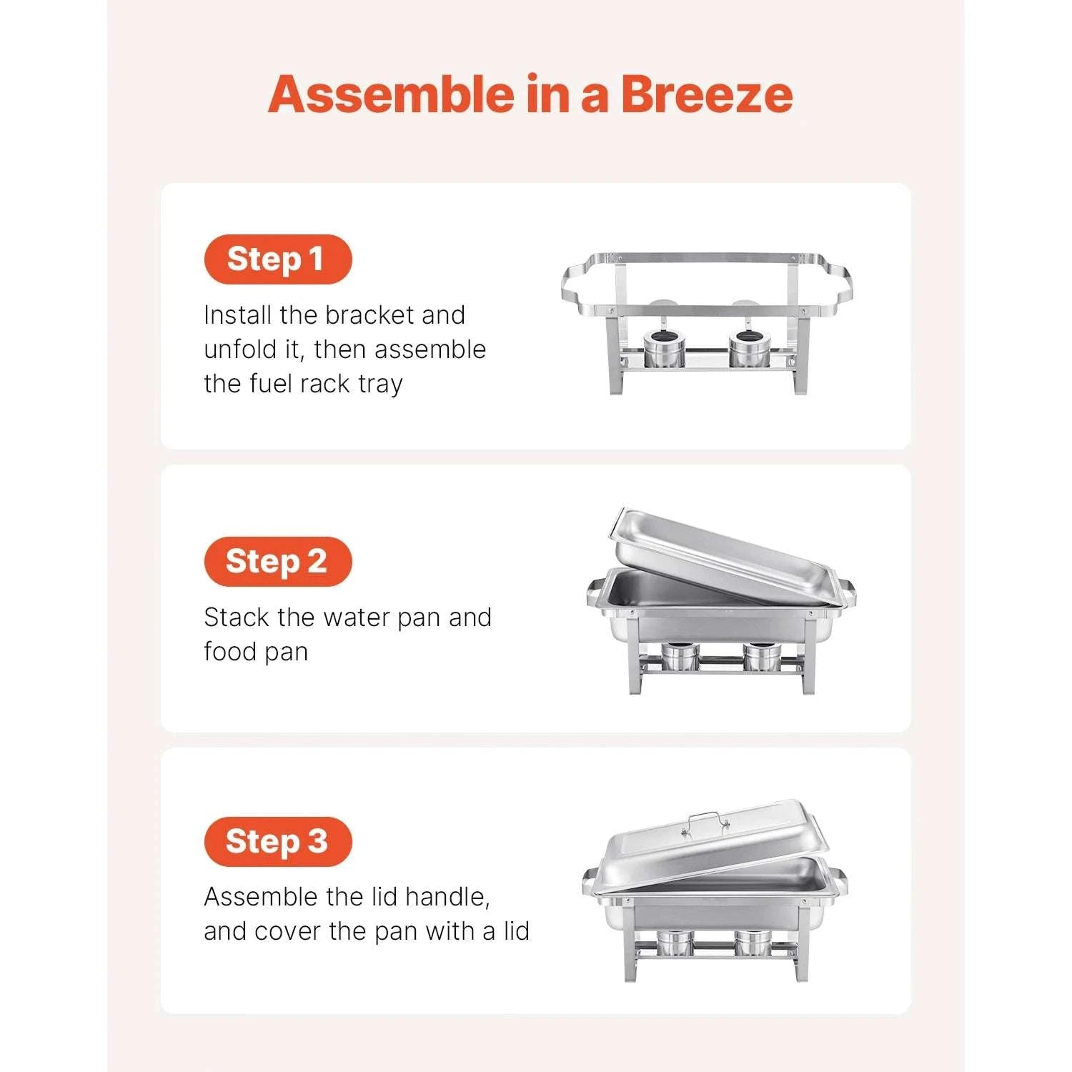 4 Pack Stainless Steel Chafing Dish Set with Full & Half Pans-