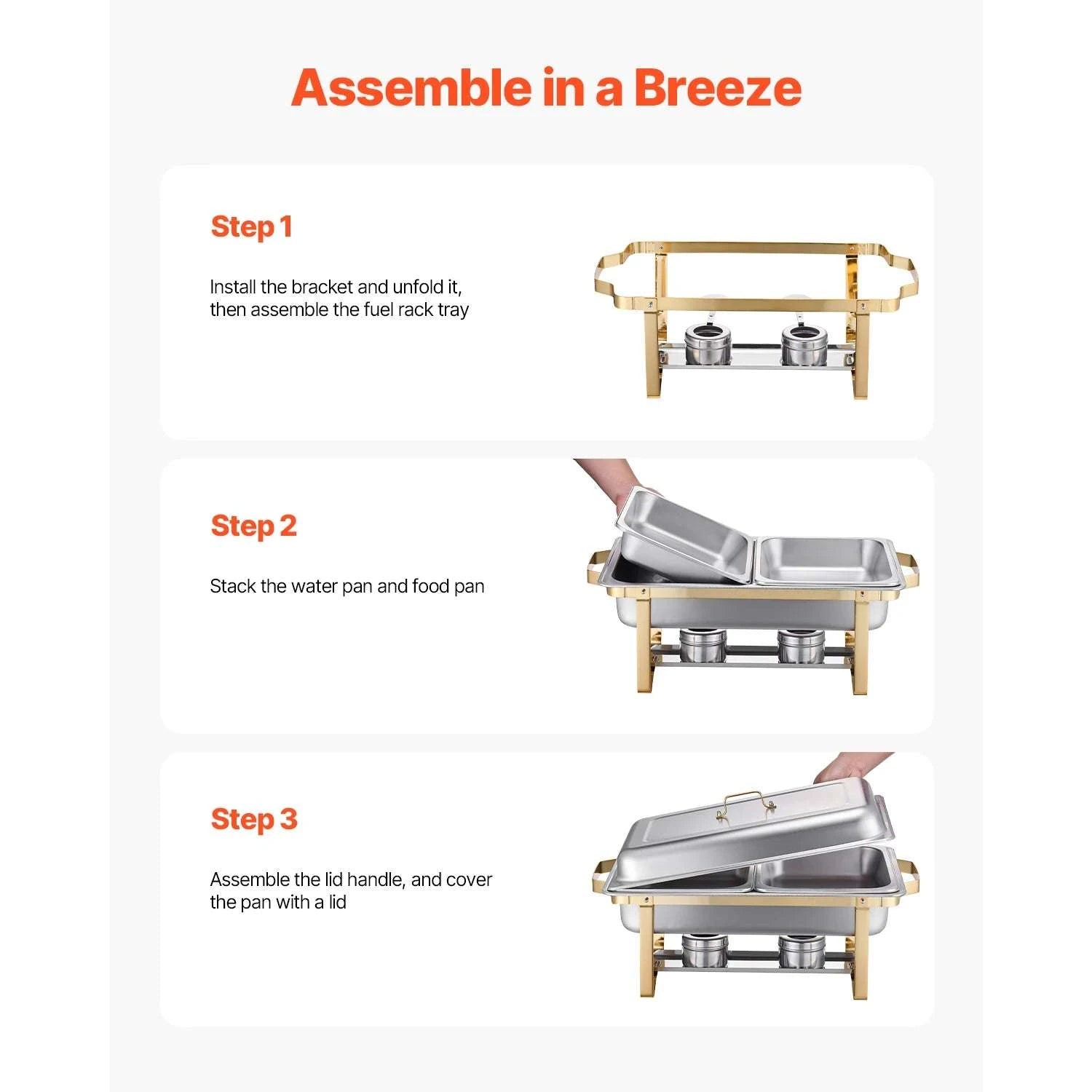 4 Pack Stainless Steel Chafing Dish Set with Full & Half Pans-gold / United States