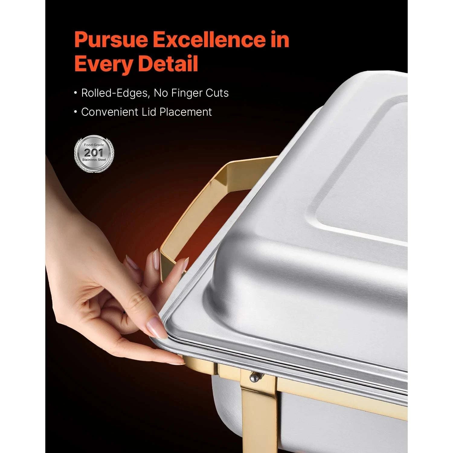 4 Pack Stainless Steel Chafing Dish Set with Full & Half Pans-gold / United States