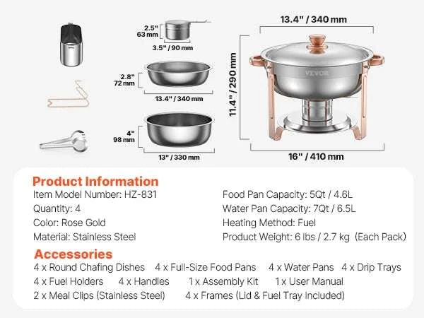 4 Pack Stainless Steel Chafing Dish Set with Full-Size Pans-gold / United States