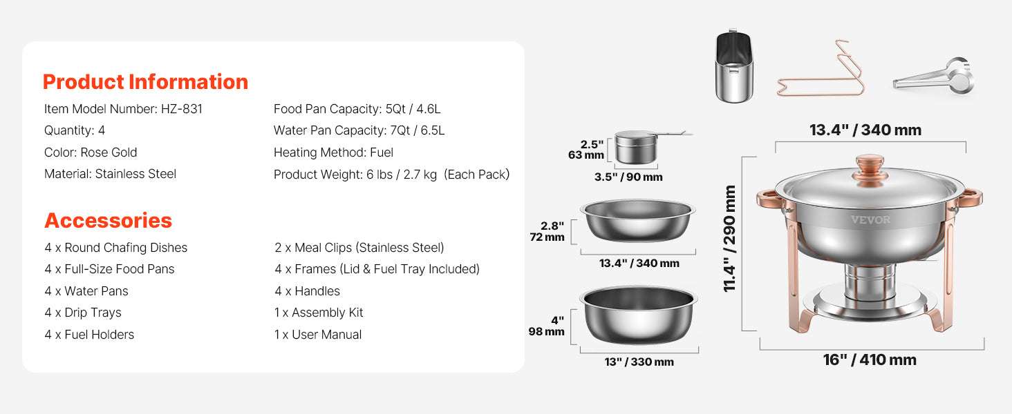 4 Pack Stainless Steel Chafing Dish Set with Full-Size Pans-gold / United States