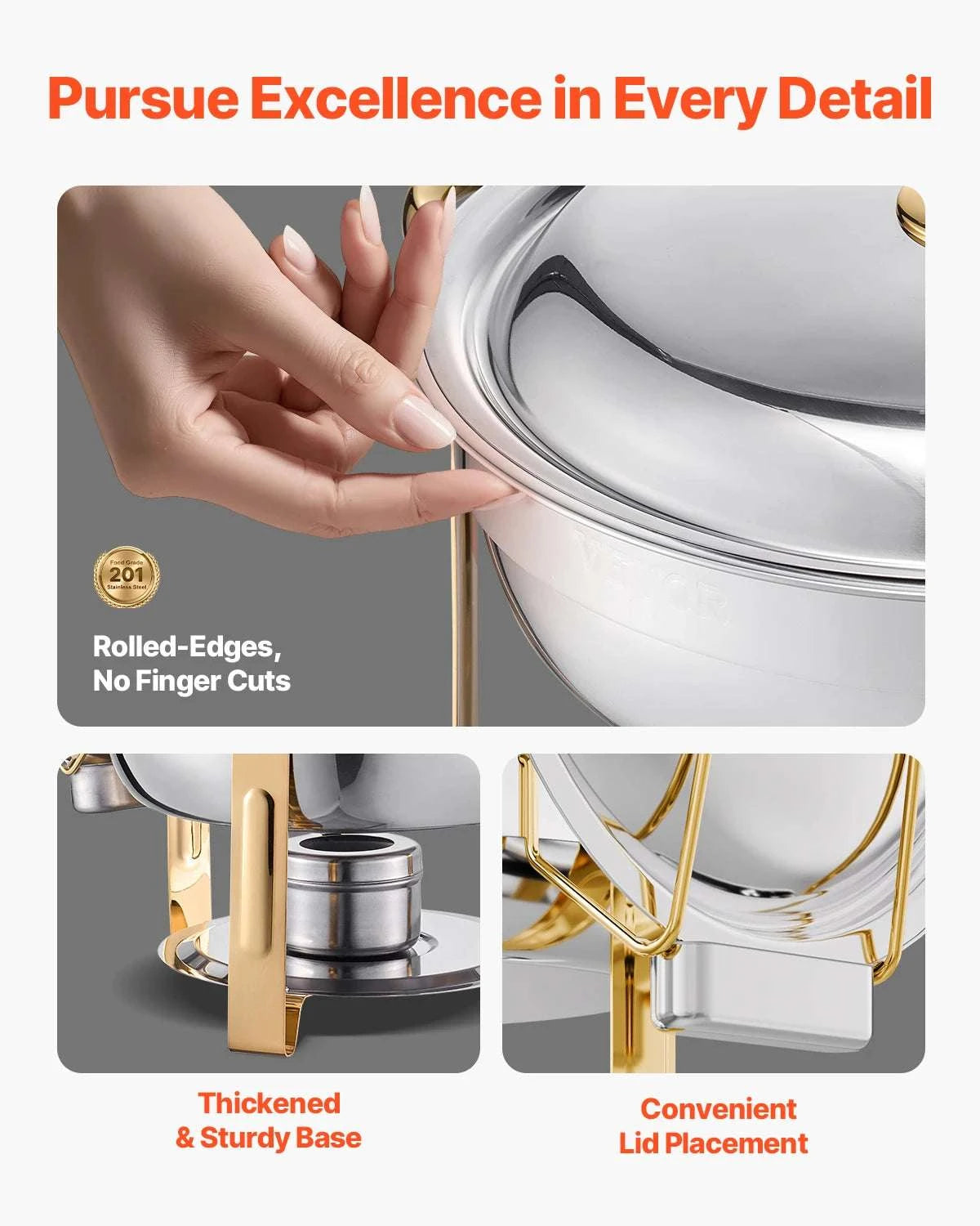 4 Pack Stainless Steel Chafing Dish Set with Full-Size Pans-gold / United States