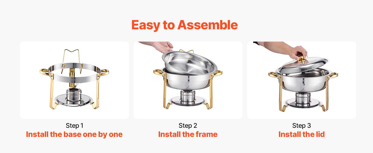 4-Pack Stainless Steel Chafing Dish Set with Full-Size Pans-gold / United States