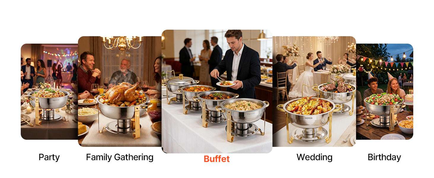 4 Pack Stainless Steel Chafing Dish Set with Full-Size Pans-gold / United States