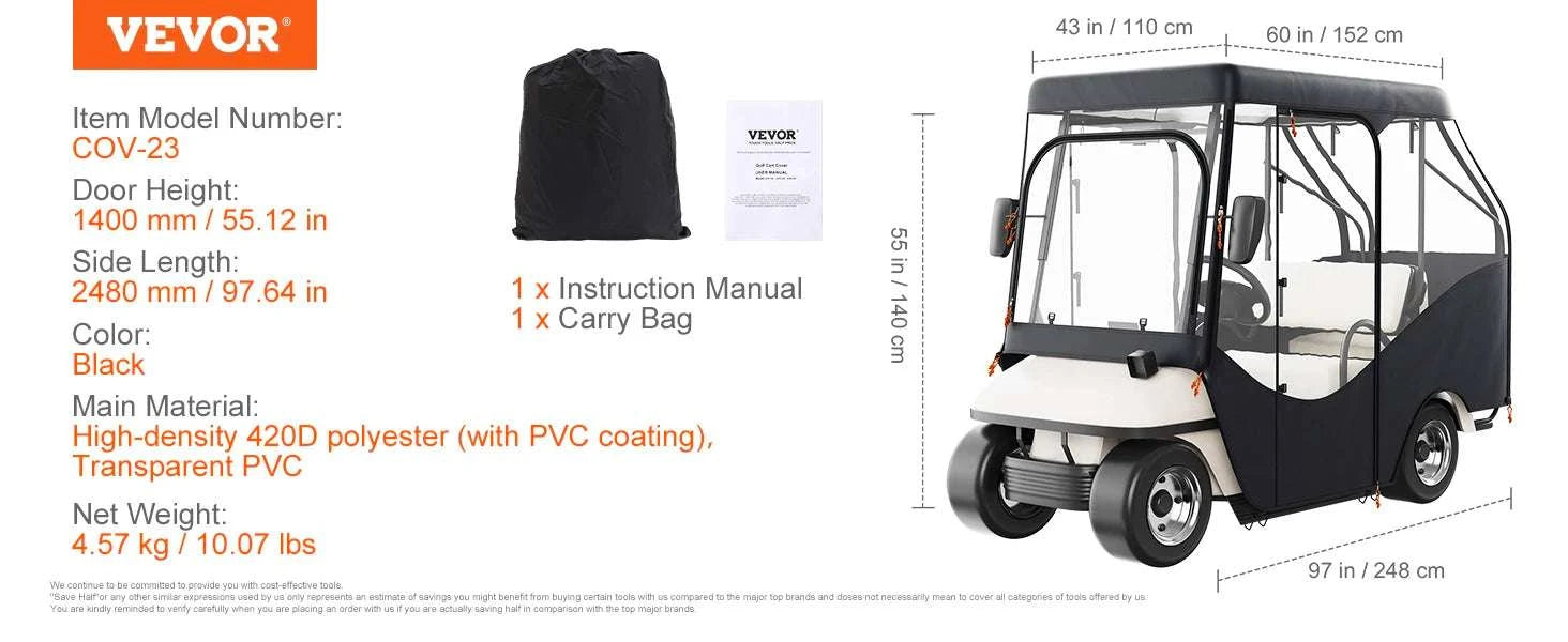 4-Passenger Golf Cart Enclosure with Clear Windows Weather Cover-4SEATS / United States