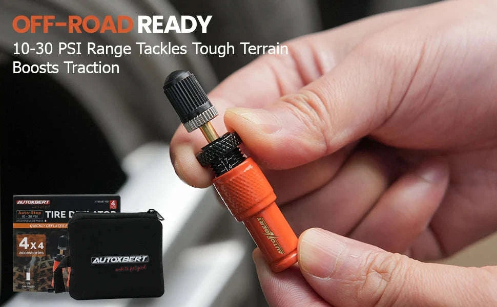 4-Piece Adjustable Auto-Stop Tire Deflator Kit 10-30 PSI Orange-Default Title