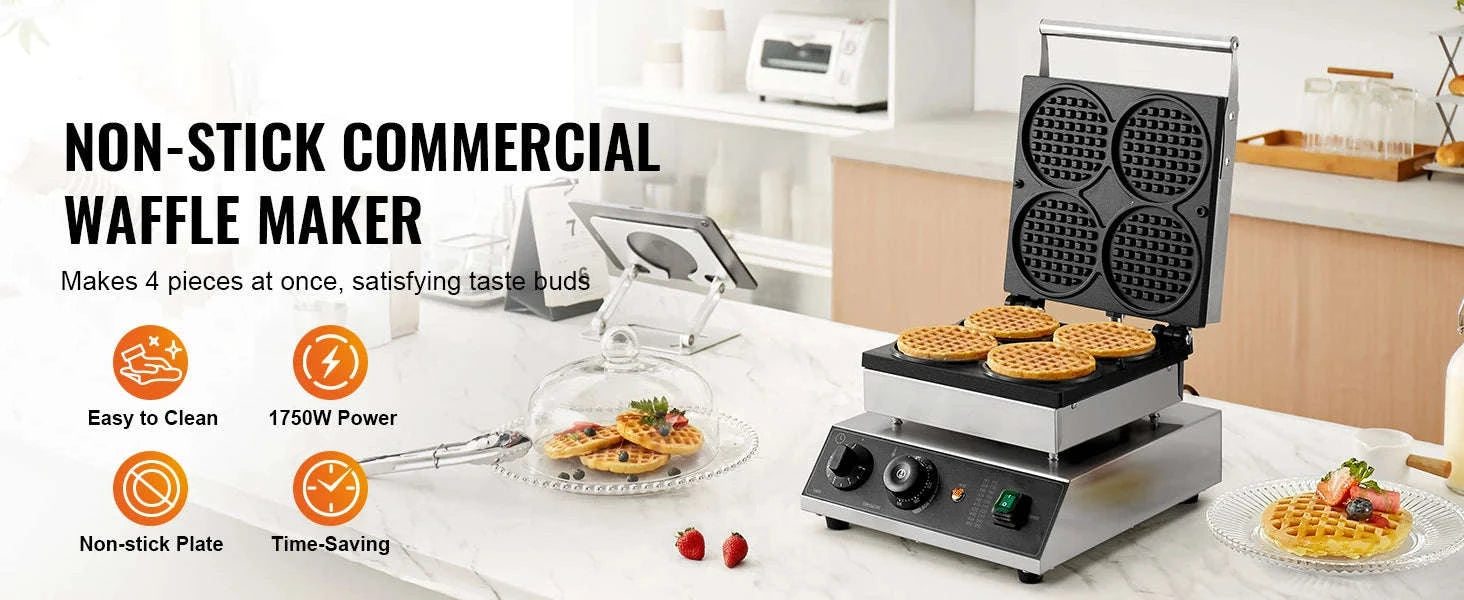 4-Piece Commercial Round Waffle Maker with Temperature Control-4 PCS / CZECH REPUBLIC