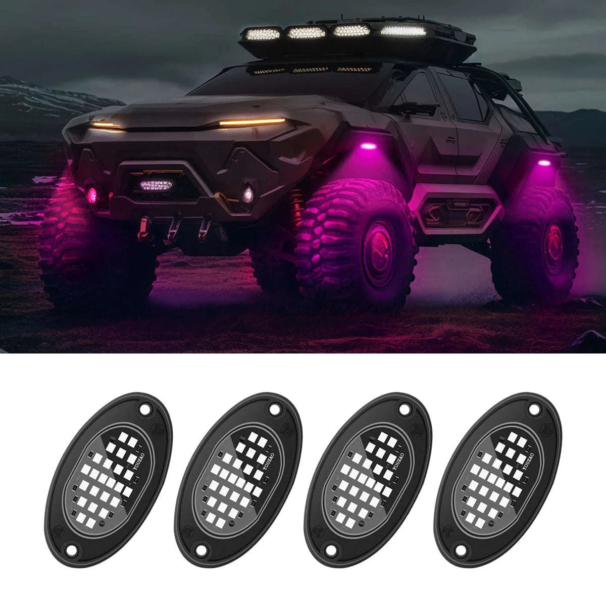 4-Piece LED Rock Lights for Trucks and Off-Road Vehicles-Blue