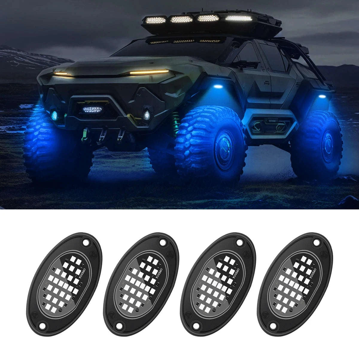 4-Piece LED Rock Lights for Trucks and Off-Road Vehicles-Blue