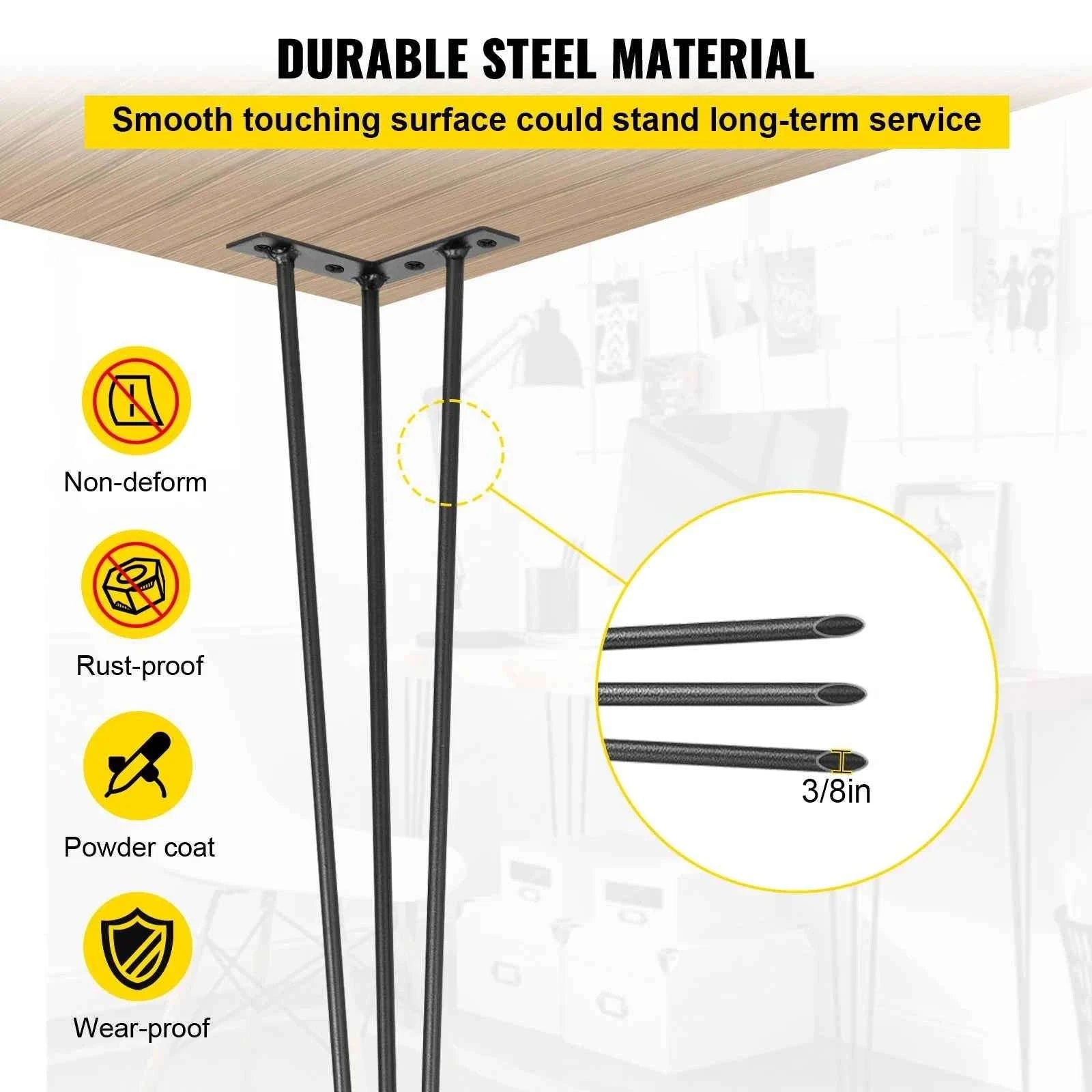 4-Piece Metal Hairpin Table Legs 16-40 Inch 3-Rod Furniture Legs-20 inch / spain