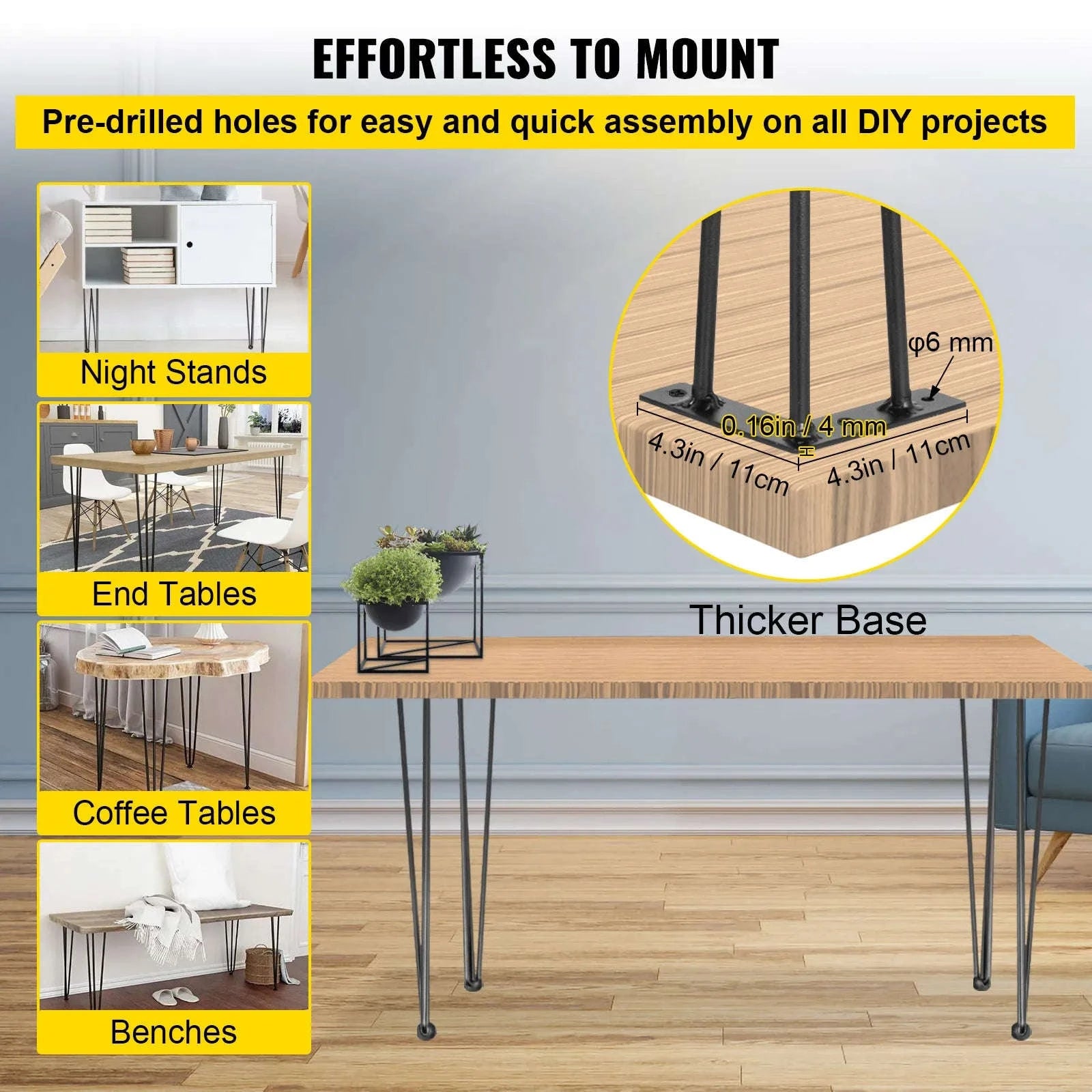 4-Piece Metal Hairpin Table Legs 16-40 Inch 3-Rod Furniture Legs-20 inch / spain