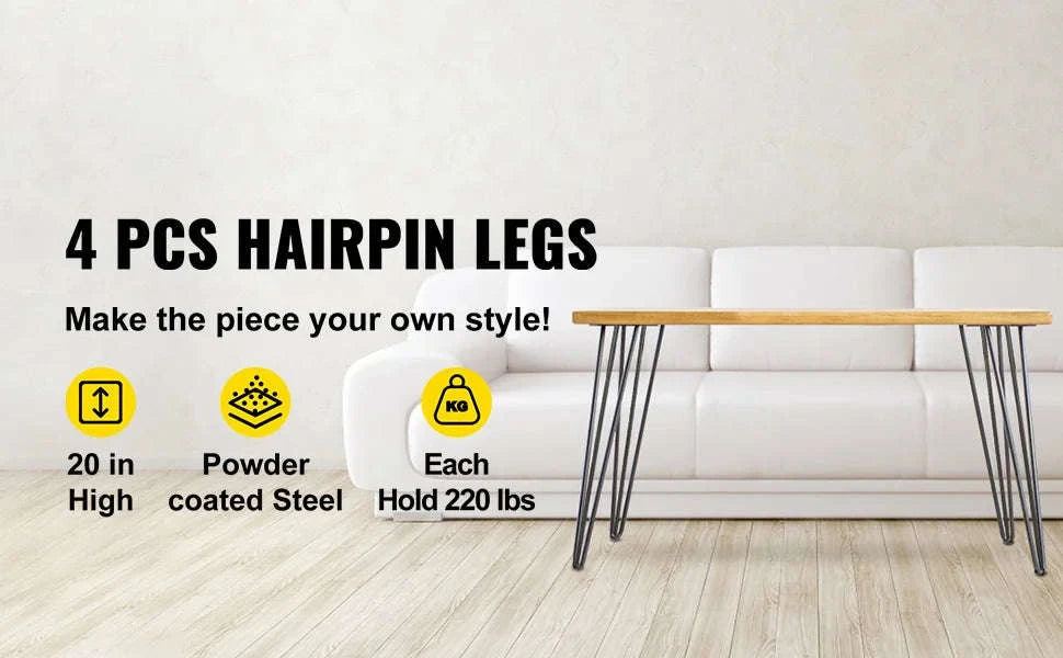 4-Piece Metal Hairpin Table Legs 16-40 Inch 3-Rod Furniture Legs-20 inch / spain
