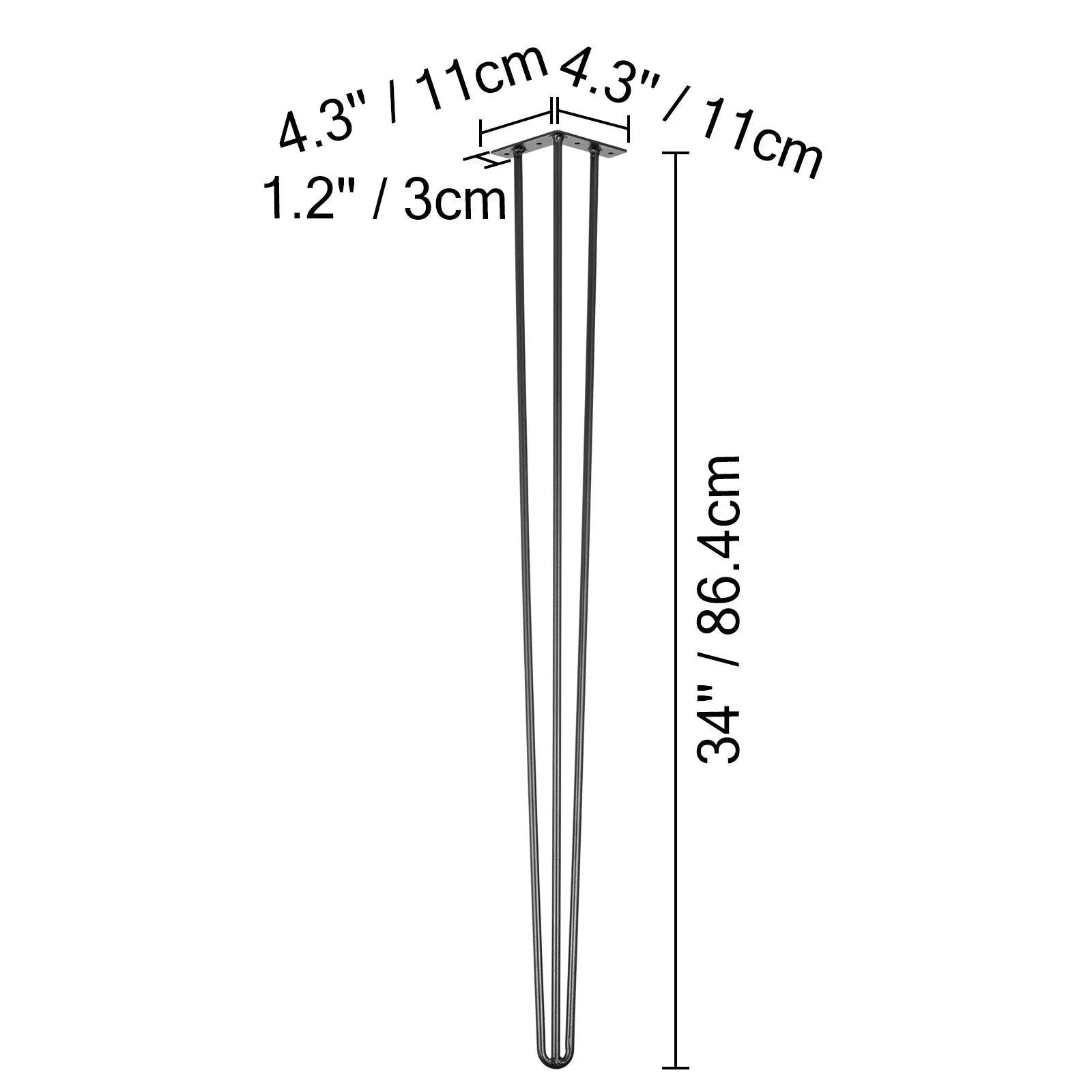 4-Piece Metal Hairpin Table Legs 16-40 Inch 3-Rod Furniture Legs-20 inch / spain