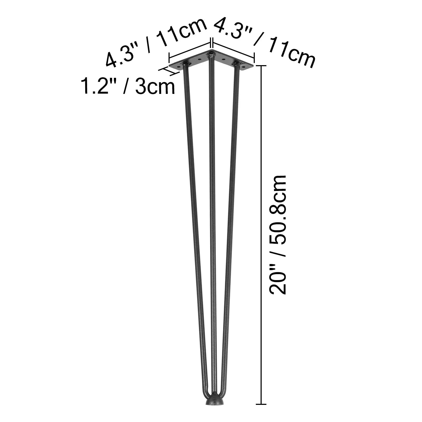 4-Piece Metal Hairpin Table Legs 16-40 Inch 3-Rod Furniture Legs-20 inch / spain