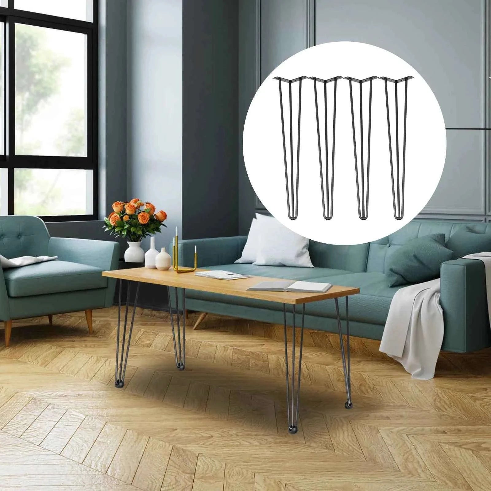 4-Piece Metal Hairpin Table Legs 16-40 Inch 3-Rod Furniture Legs-20 inch / spain