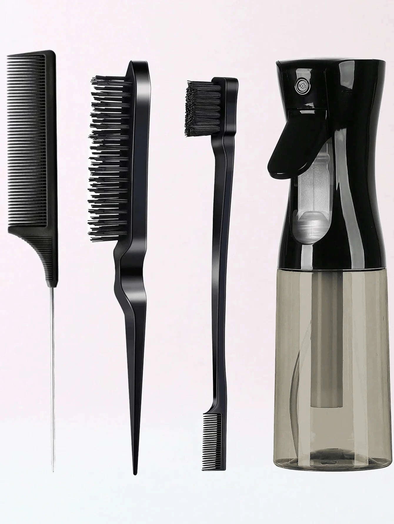 4-Piece Slick Back Hair Styling Kit with Edge Brush & Spray Bottle-Pink / United States